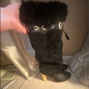 Lighty worn Suede and Rabbit Fur lined tall boot